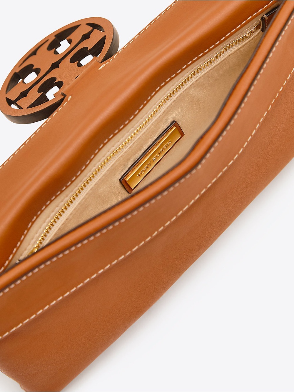 Tory Burch Leather Clutch in Cognac Tan with Logo Accent - Picture 2 of 2